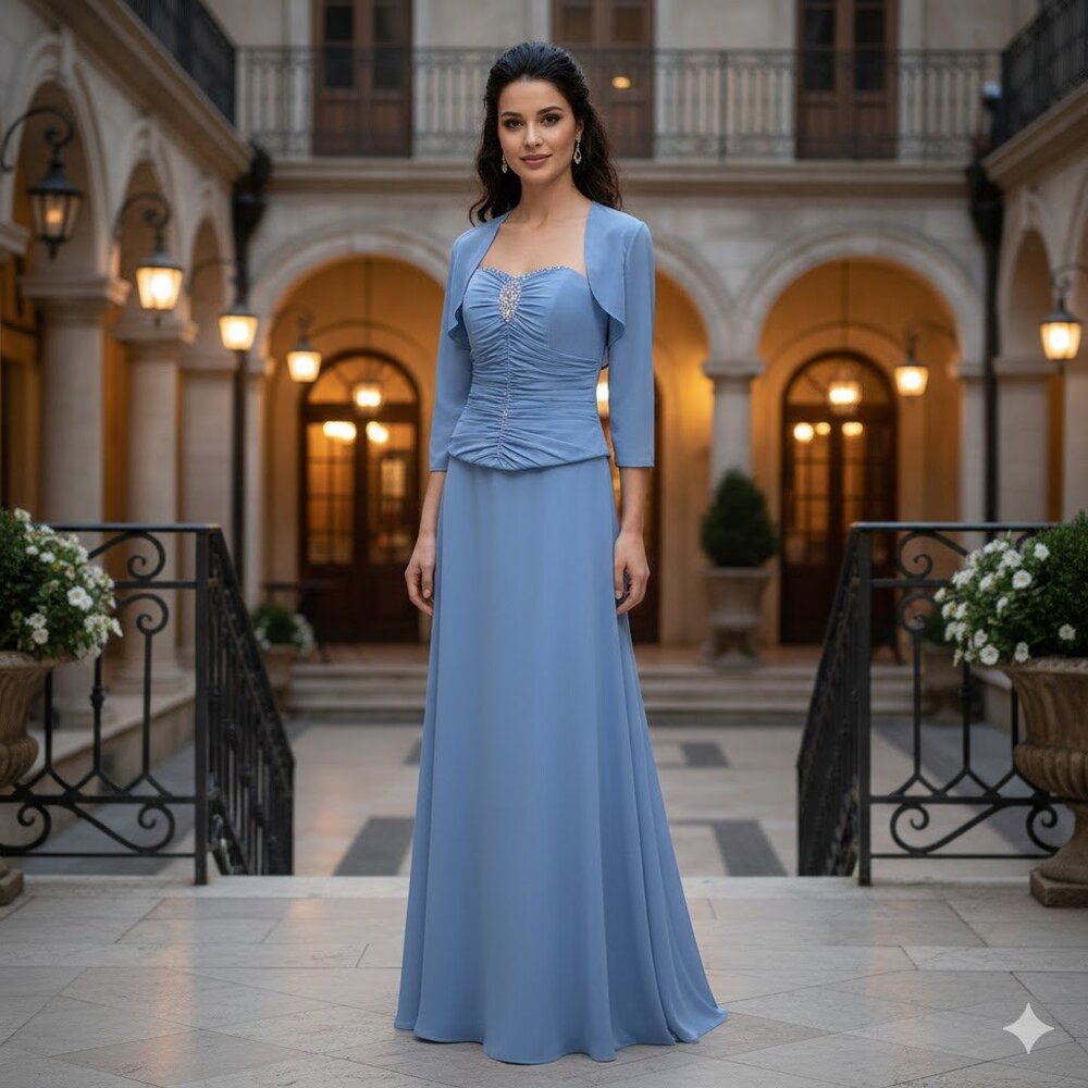 Cornflower Blue Chiffon Formal Dress with Jacket